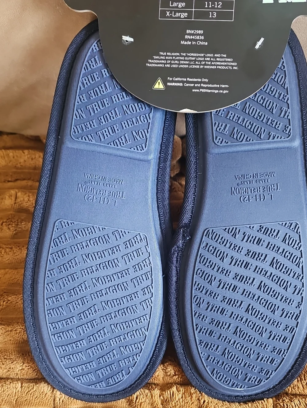 True Religion Navy Blue Men's 'RUF RELIGION' Embroidered Slippers